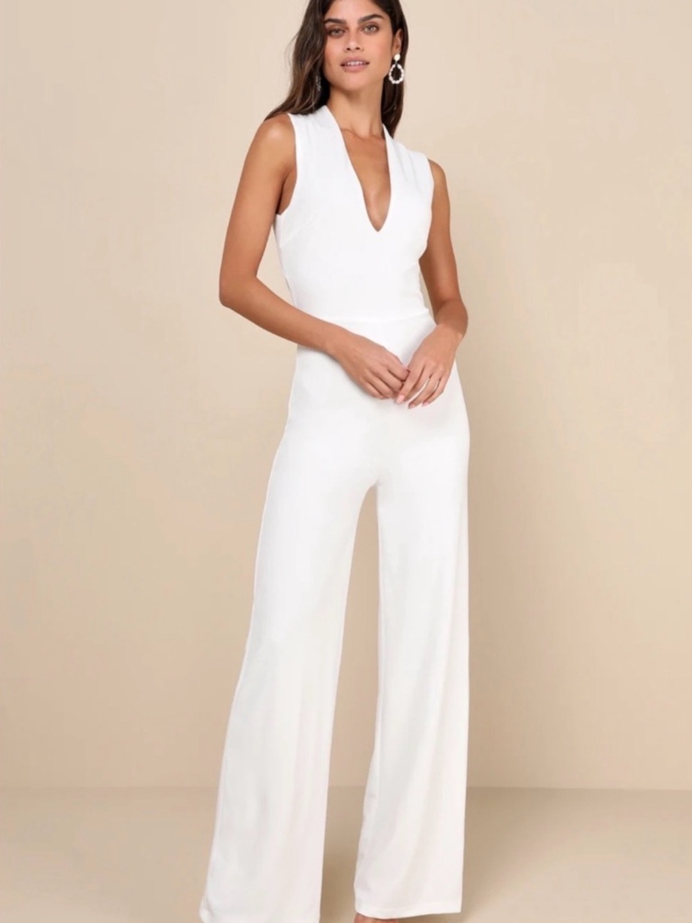 Lulus Thinking Out Loud White backless jumpsuit, size small
